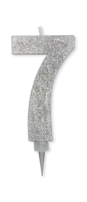 CANDELINA MAX CERA SWEETY CM.15 GLITTER ARGENTO N. 7 BIGPARTY