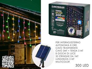 TENDA 300 LED MT.3+1 CAVO H.60cm. MULTICOLOR A BATTERIA SOLARE GENERAL