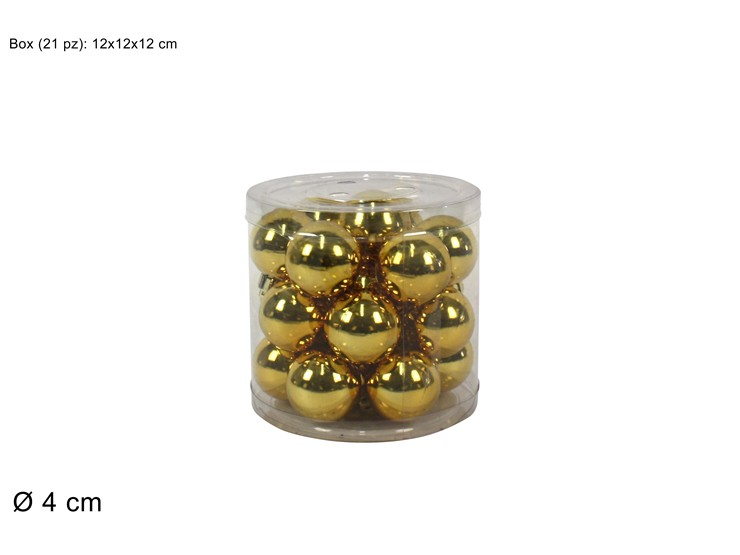 SFERE LUCIDE 4 CM. CONF. 21 PZ. IN CILINDRO VETRINA ORO DUESSE