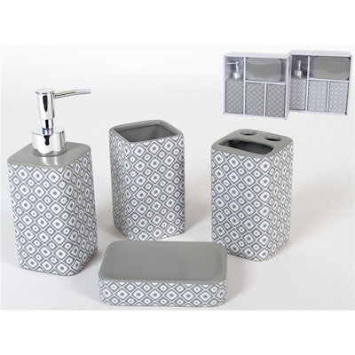 BAGNO SET 4 PZ. CERAMICA DECORO MAIOLICA GRIGIO GERIMPORT