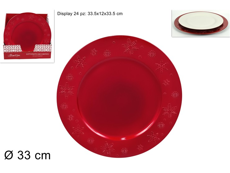 PIATTO SOLO SOTTOPIATTO IN PVC D.33 LUCIDO ROSSO CON DECORI NEVE DUESSE