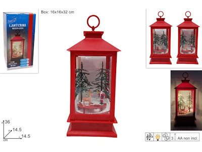 CARILLON NATALIZIO CON SUONI E LUCE IN LANTERNA IN PLASTICA ROSSA CM.14xH.36 DUE