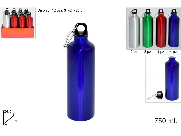BORRACCIA IN ALLUMINIO 750ML CON MOSCHETTONE COLOR DUESSE