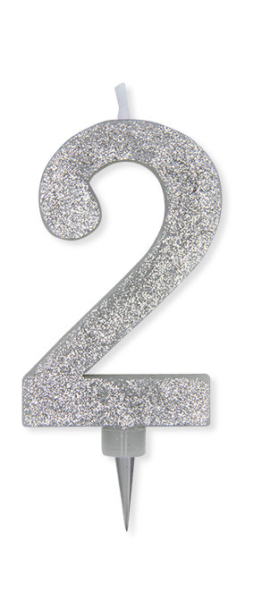 CANDELINA MAX CERA SWEETY CM.15 GLITTER ARGENTO N. 2 BIGPARTY