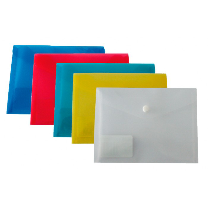 BUSTA IN PPL CON BOTTONE TRASPARENTE A4 COLORI ASSORTITI CM.33x23 CONF.5PZ. NIKO