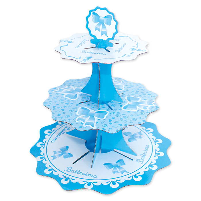 BATTESIMO CELESTE DECORO FIOCCO ALZATINA CM.35+26+21 H.35 BIGPARTY