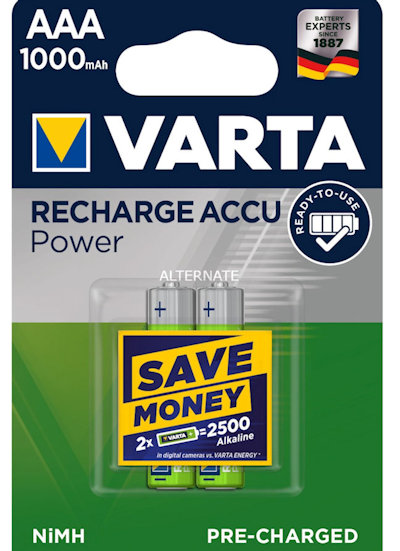 BATTERIA VARTA RICARICABILI MINI STILO AAA CONF 2pz 2x2500