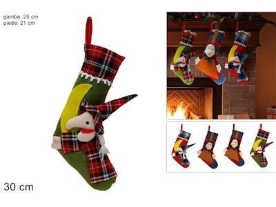 CALZA DELLA BEFANA CM.30 IN PANNO CON PUPAZZETTO BEFANA DUESSE