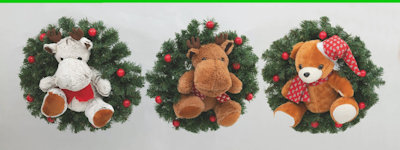 GHIRLANDA TONDA CM.45 VERDE CON PELUCHE E BACCHE ROSSE EURONATALE