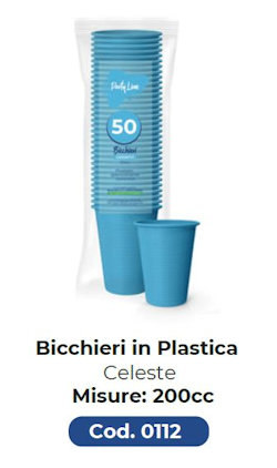 BICCHIERE IN PLASTICA RIUTILIZZABILE 200CC CELESTE 50PZ PARTY LINE
