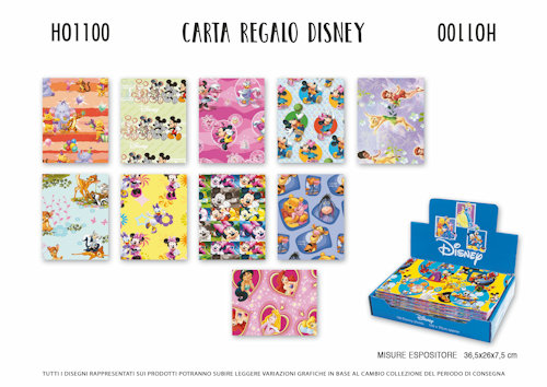 CARTA DA REGALO BAMBINI IN FOGLI DISNEY CM.70x100 HO.1100 pezzi 100