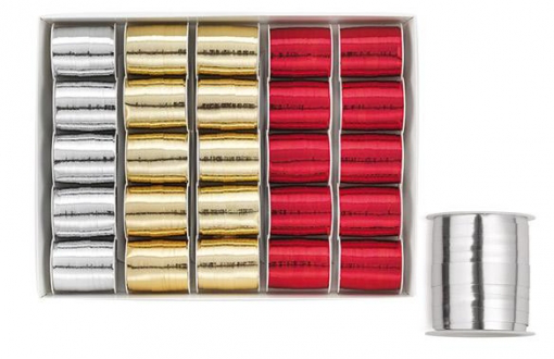 ROTOLO NASTRINO MM.10x10MT. METALLIZZATO ORO-ROSSO-ARGENTO PEZZI 25