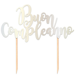 BUON COMPLEANNO CAKE TOPPER SCRITTA CARTONCINO ARGENTO CM.20x16 BIG