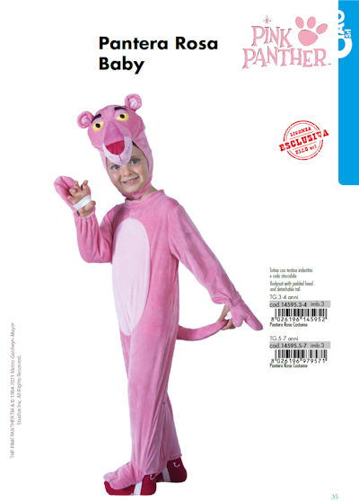 COSTUME PERSONAGGIO PANTERA ROSA TAGLIA 5/7 ANNI