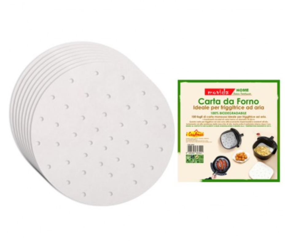 CARTA FORNO PER FRIGGITRICE AD ARIA FOGLIO ROTONDO CM.D.22 CONF.100PZ. MOVIDA