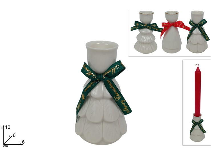 CANDELA SOLO PORTACANDELA CANDELABRO IN CERAMICA 1 POSTO CON FIOCCO DUESSE