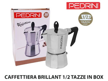 CAFFETTIERA 1/2 TAZZA MANICO NERO ALLUMINIO BRILLANTATAO 9080-3 PEDRINI
