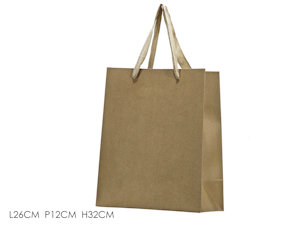 BUSTA CARTA SIMIL ORO KRAFT CM.26x12x32 MANICO IN TESSUTO