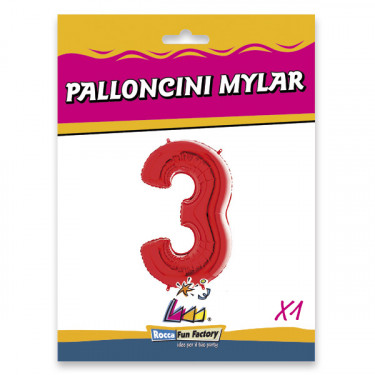 PALLONCINO MYLAR ROSSO NUMERO 3 CM.102 D.40