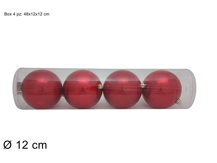 SFERE LUCIDE 12 CM. CONF. 4 PZ. IN CILINDRO VETRINA ROSSE DUESSE