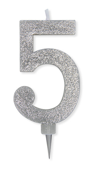 CANDELINA MAX CERA SWEETY CM.15 GLITTER ARGENTO N. 5 BIGPARTY