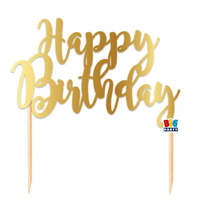 BUON COMPLEANNO CAKE TOPPER HAPPY BIRTHDAY SCRITTA CARTONCINO ORO CM.16x16 BIGPA