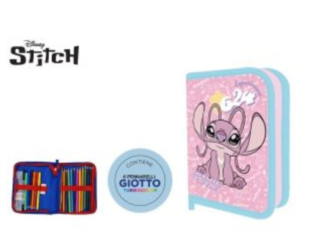 ASTUCCIO SCUOLA 1 ZIP STITCH ANGEL 6+12 FILA + ACCESSORI EOLD.
