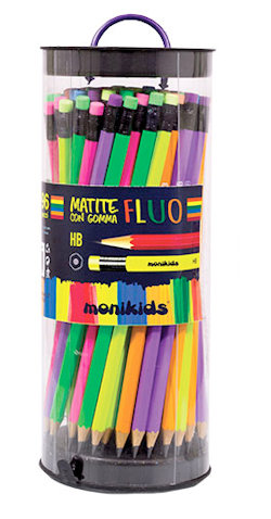 MATITE CON GOMMA ESAGONALE FLUO CONF. BARATTOLO NIKOFFICE PEZZI 96