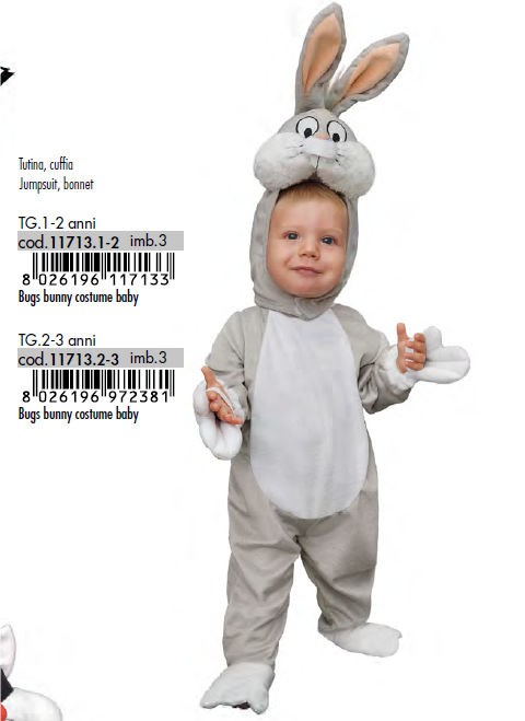 COSTUME PERSONAGGIO BUGS BUNNY TAGLIA 2/3 ANNI
