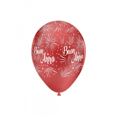 FESTA BUON ANNO PALLONCINI 12 POLLICI  CM.26 ROSSO 63 SCRITTA BIANCA CONF.100PZ.