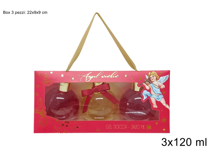 CONFEZIONE REGALO NATALIZIA LINEA CORPO BAGNOSCHIUMA FORMA PALLA 3PZ. DA 120ML.