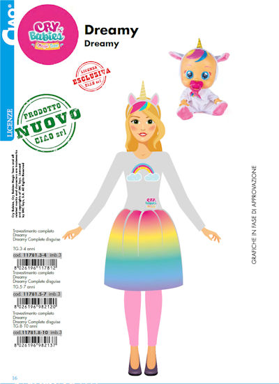 COSTUME PERSONAGGIO CRY BABIES DREAMY TAGLIA 3/4 ANNI