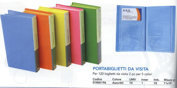 RACCOGLITORE PORTA BIGLIETTI DA VISITA 120 POSTI COPERTINA IN PPL COLOR NIKOFFIE