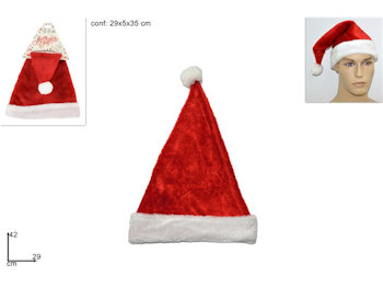 CAPPELLO BABBO NATALE ROSSO IN VELLUTO CM.29x42 DUESSE