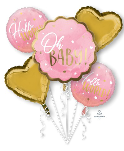 BENVENUTA ROSA PALLONCINO MYLAR BOUQUET OK BABY HELLO WORLD! 5PZ. BIGIEMME