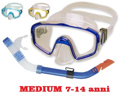 MASCHERA SET MEDIUM 7-14 ANNI CONCHIGLIA-MARTE VETRO PLAST TUBO CUS. 76303-76318