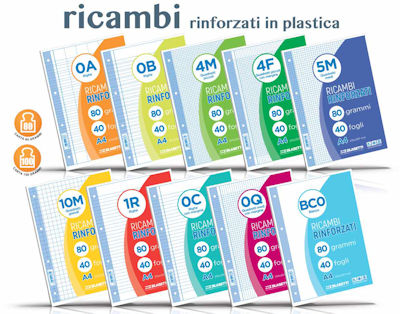 RICAMBI A4 RINFORZATI BIANCO RIGATURA B GR.80 CONF.40FF. BLASETTI