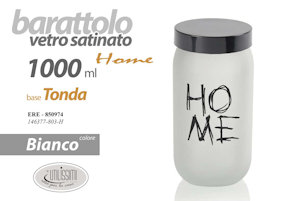 BARATTOLO IN VETRO CON COPERCHIO 1.000 ML. BIANCO SATINATO CON SCRITTA HOME GICO