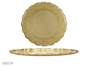 CENTROTAVOLA PIATTO IN VETRO CM.D.32 ORO CON DECORI 577611 GENERAL