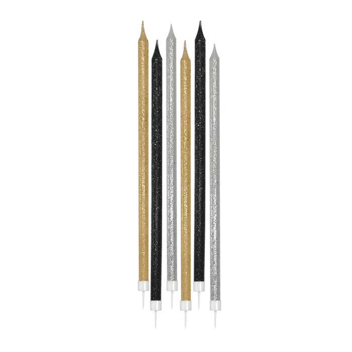 CANDELINE MATITE GLITTER ARGENTO ORO E NERE CONF.12PZ. BIGPARTY