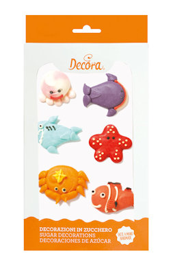 DECORAZIONI IN ZUCCHERO ANIMALI MARINI CONF. 6PZ. DECORA