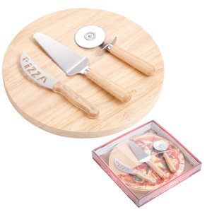 TAGLIERE IN LEGNO TONDO CON 3 UTENSILI TAGLIA PIZZA CM.D.30 KASAVIVA