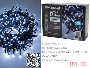 180 LED MINILUCCIOLE ESTERNO MT.7,20+6,5 CAVO BIANCO GHIACCIO PROGRAM GENERAL