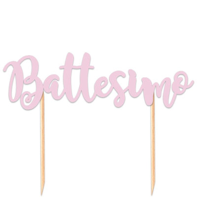 BATTESIMO ROSA CAKE TOPPER SCRITTA IN CARTONCINO CM.20x13 BIGPARTY