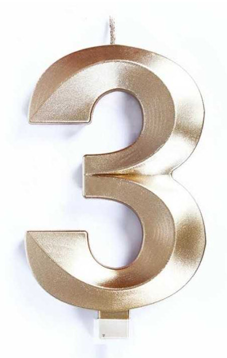 CANDELINA CERA 3D CM.10 ORO CHROME NUMERO 3