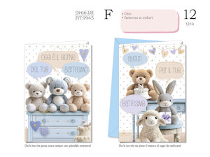 BIGLIETTI BATTESIMO ORSETTO AZZURRO BC.9945 PEZZI 12