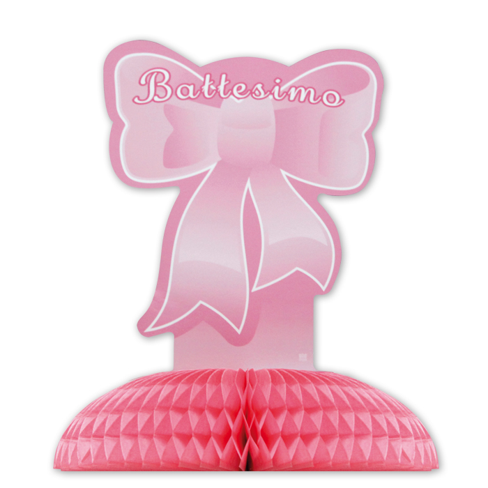 BATTESIMO ROSA DECORO FIOCCO CENTROTAVOLA CM.28x32 BIGPARTY