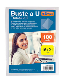 BUSTA IN PPL SENZA FORATURA AD U CM.15x21 A5 80micron CONF.100PZ. NIKOFFICE