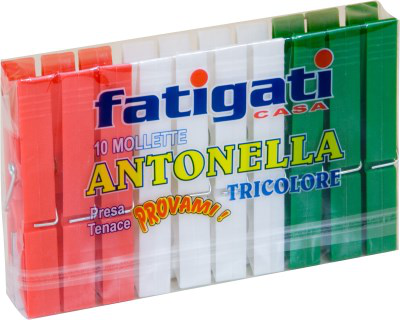 BUCATO MOLLETTE IN PLASTICA ANTONELLA TRICOLORE CONF.10PZ. FATIGATI
