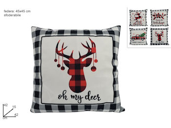 CUSCINO SFODERABILE SCOZZESE CON DECORI NATALIZI CM.45x45 DUESSE